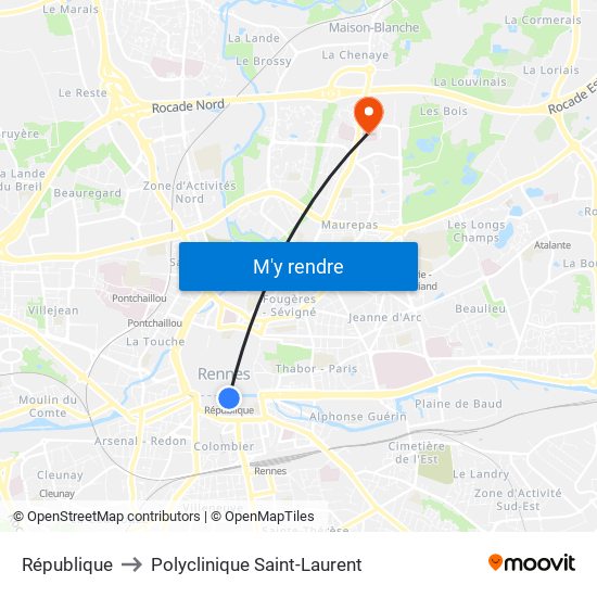 République to Polyclinique Saint-Laurent map