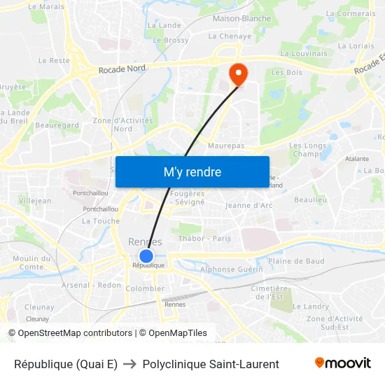 République (Quai E) to Polyclinique Saint-Laurent map