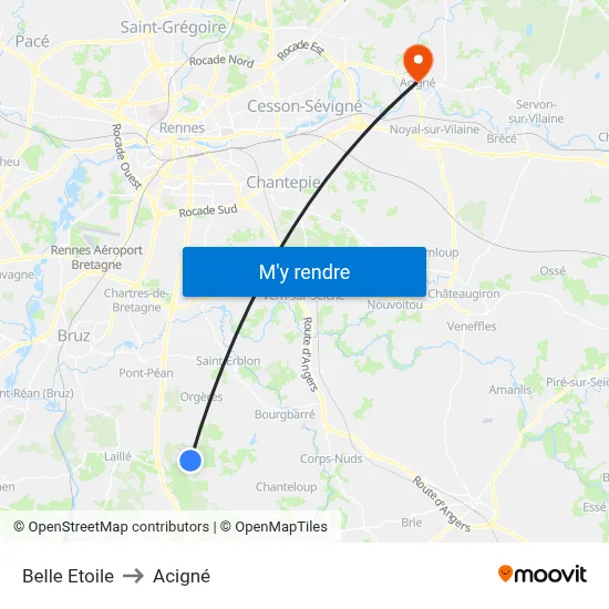 Belle Etoile to Acigné map