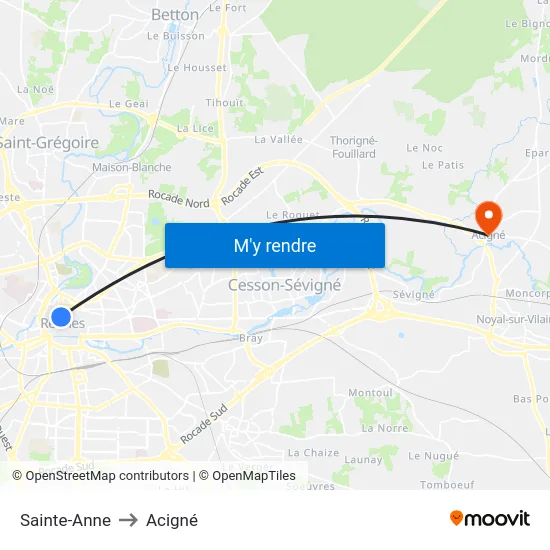 Sainte-Anne to Acigné map