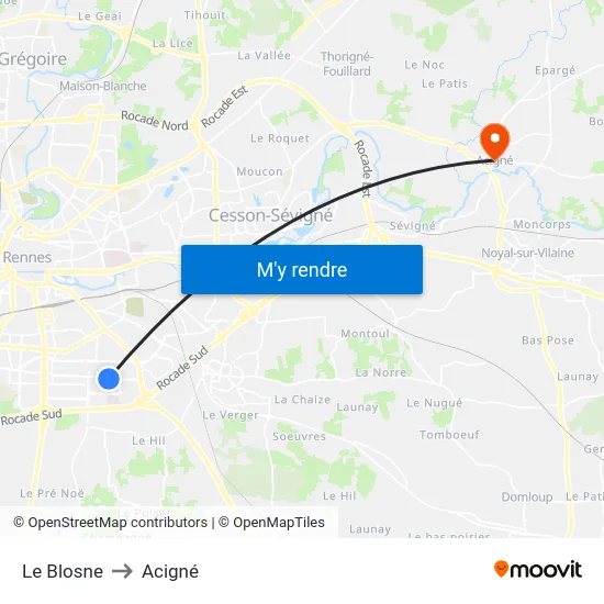 Le Blosne to Acigné map