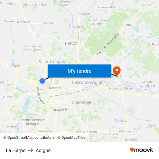 La Harpe to Acigné map