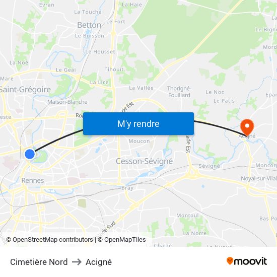 Cimetière Nord to Acigné map