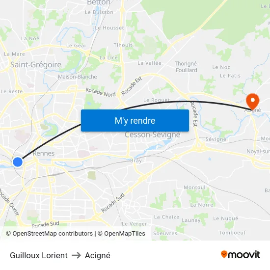 Guilloux Lorient to Acigné map