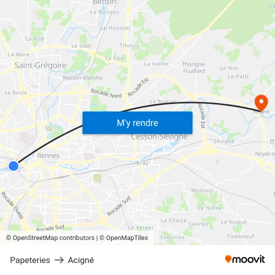 Papeteries to Acigné map