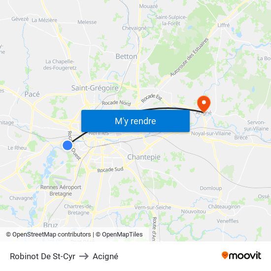 Robinot De St-Cyr to Acigné map