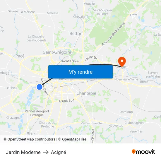 Jardin Moderne to Acigné map