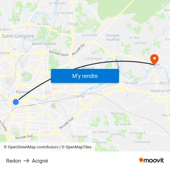 Redon to Acigné map
