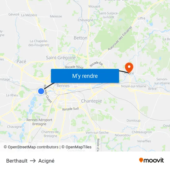 Berthault to Acigné map