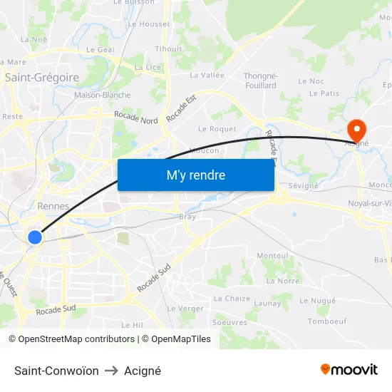 Saint-Conwoïon to Acigné map