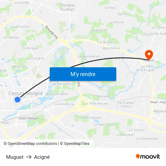 Muguet to Acigné map