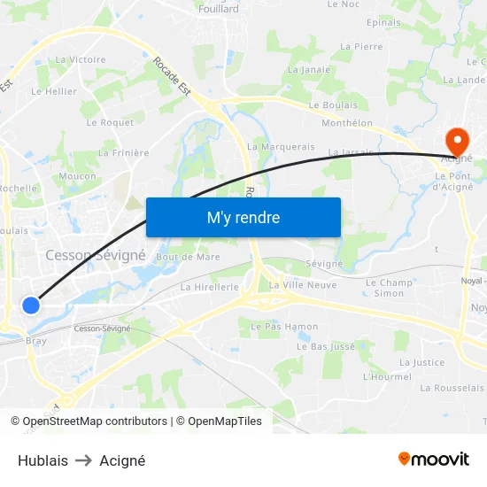 Hublais to Acigné map