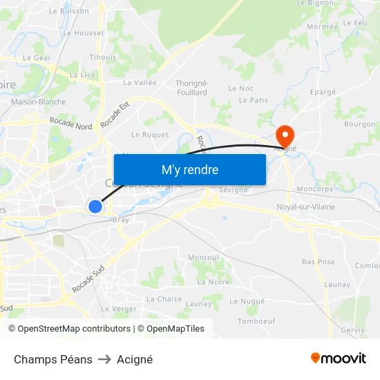 Champs Péans to Acigné map