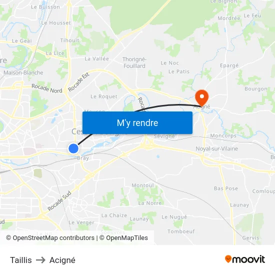 Taillis to Acigné map
