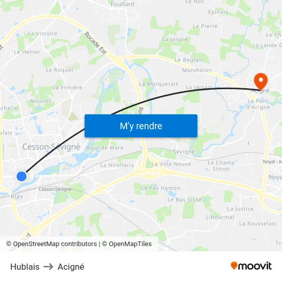 Hublais to Acigné map