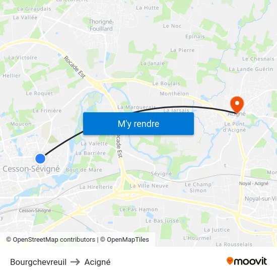 Bourgchevreuil to Acigné map