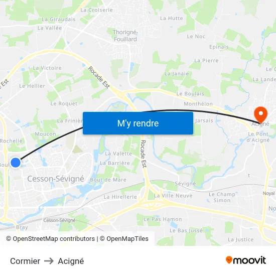 Cormier to Acigné map