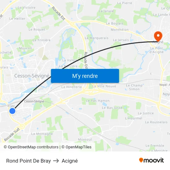 Rond Point De Bray to Acigné map