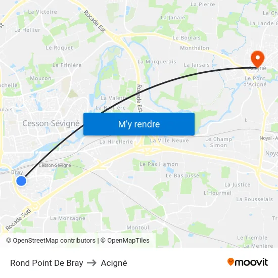 Rond Point De Bray to Acigné map