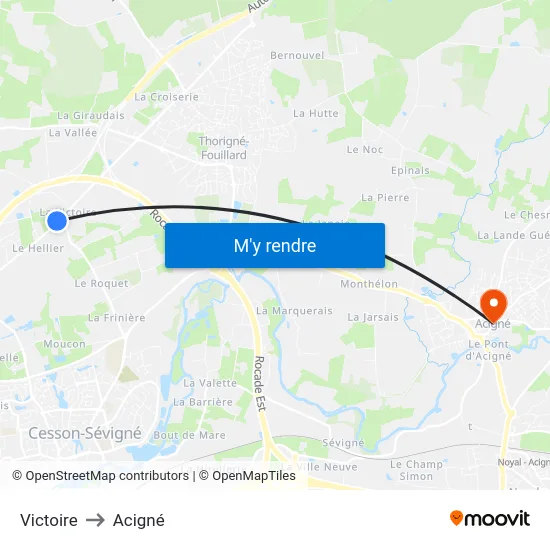 Victoire to Acigné map