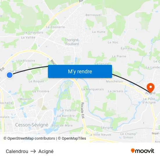 Calendrou to Acigné map