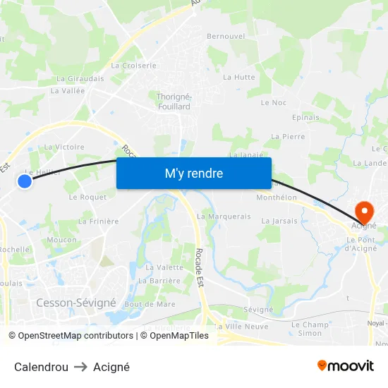 Calendrou to Acigné map