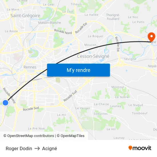 Roger Dodin to Acigné map