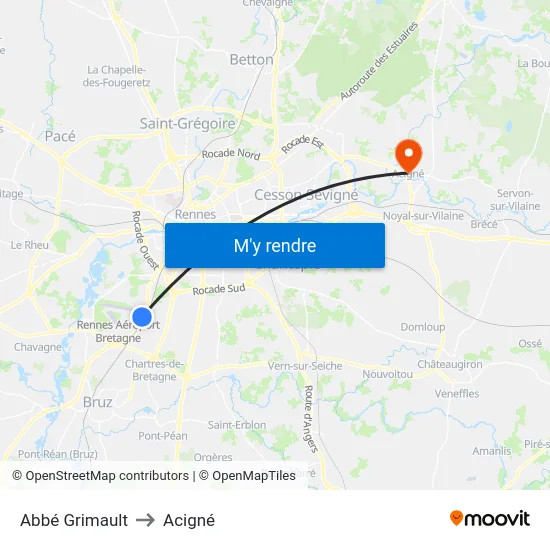 Abbé Grimault to Acigné map