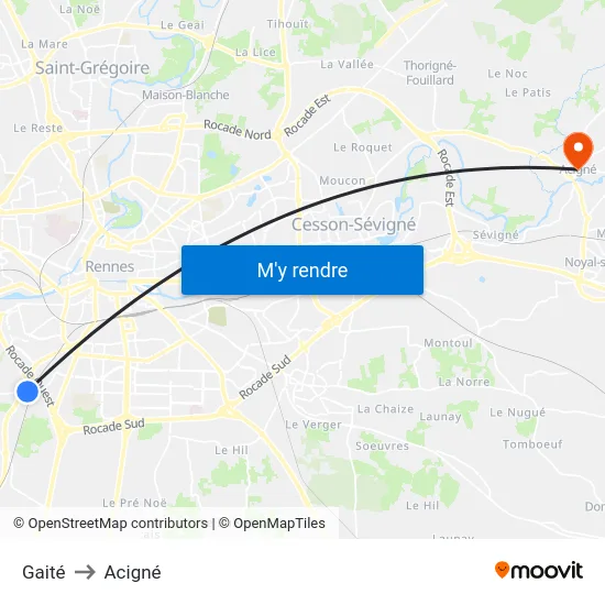 Gaité to Acigné map