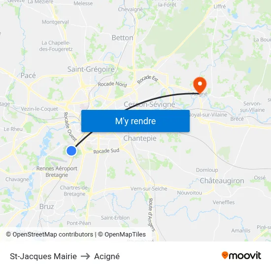 St-Jacques Mairie to Acigné map