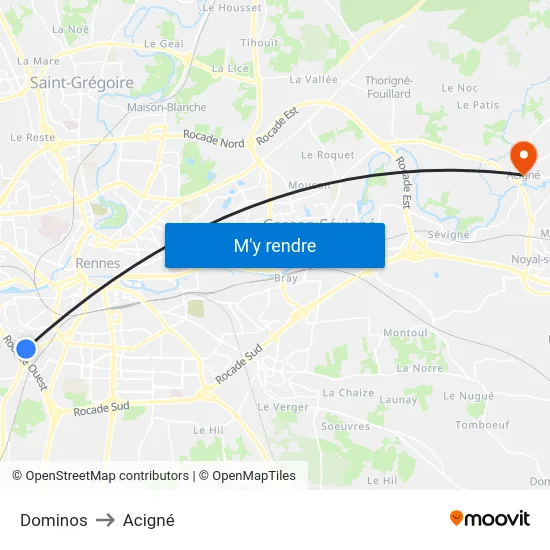Dominos to Acigné map