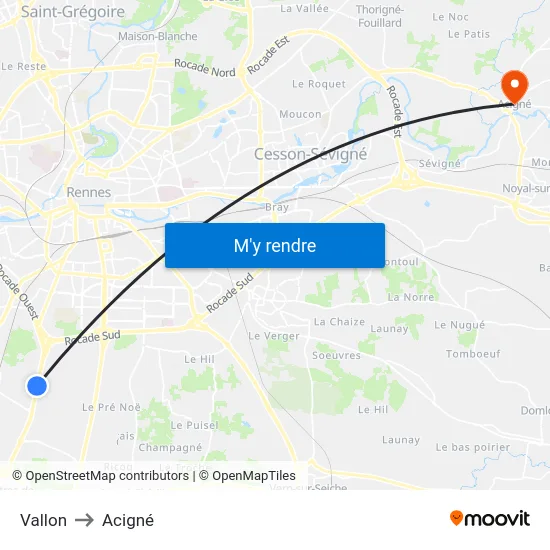 Vallon to Acigné map