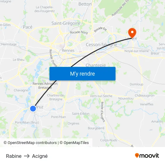 Rabine to Acigné map
