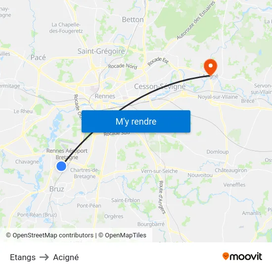 Etangs to Acigné map