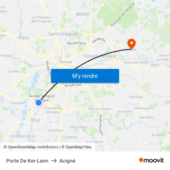 Porte De Ker-Lann to Acigné map