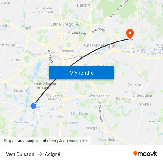 Vert Buisson to Acigné map