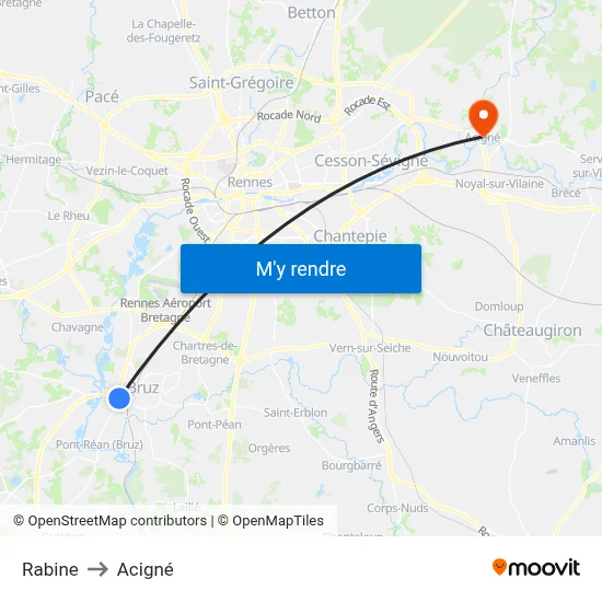 Rabine to Acigné map