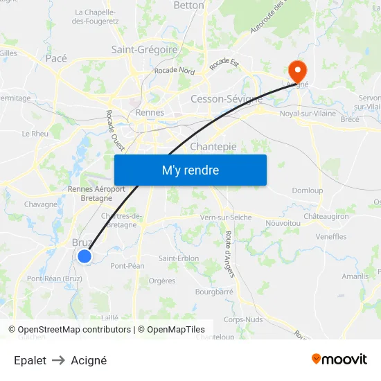 Epalet to Acigné map