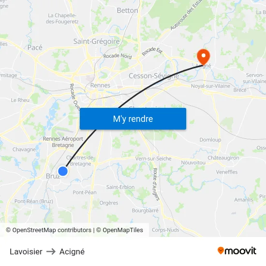 Lavoisier to Acigné map