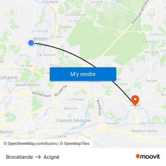 Brocéliande to Acigné map