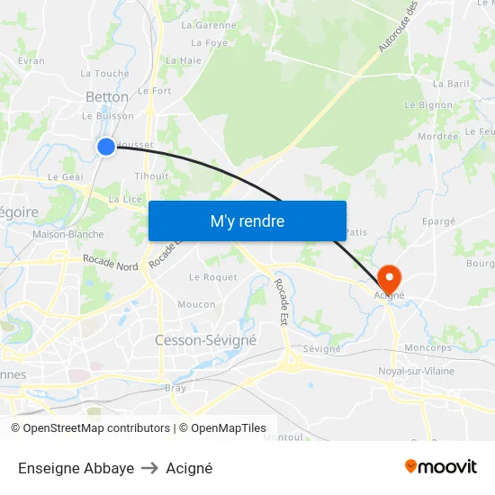 Enseigne Abbaye to Acigné map