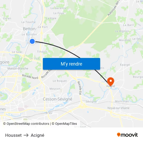 Housset to Acigné map