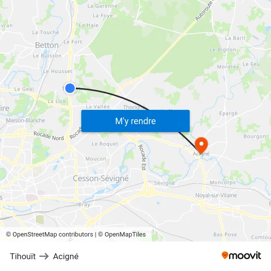 Tihouït to Acigné map