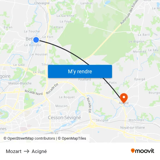 Mozart to Acigné map