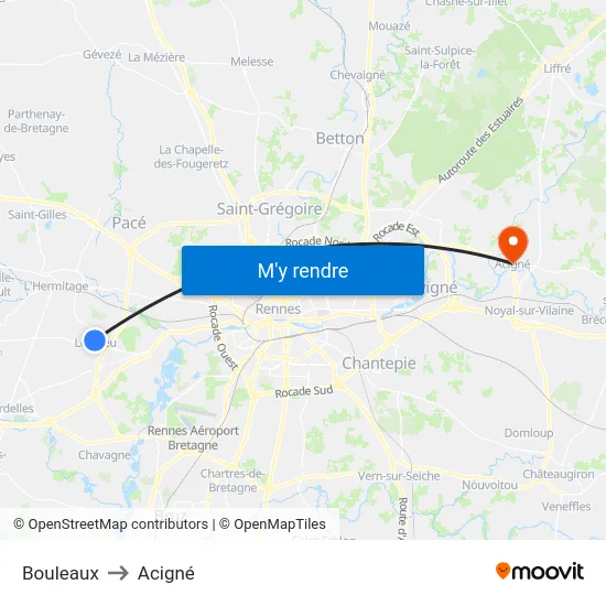 Bouleaux to Acigné map