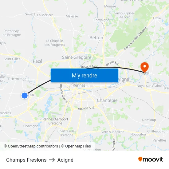 Champs Freslons to Acigné map