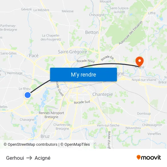 Gerhoui to Acigné map