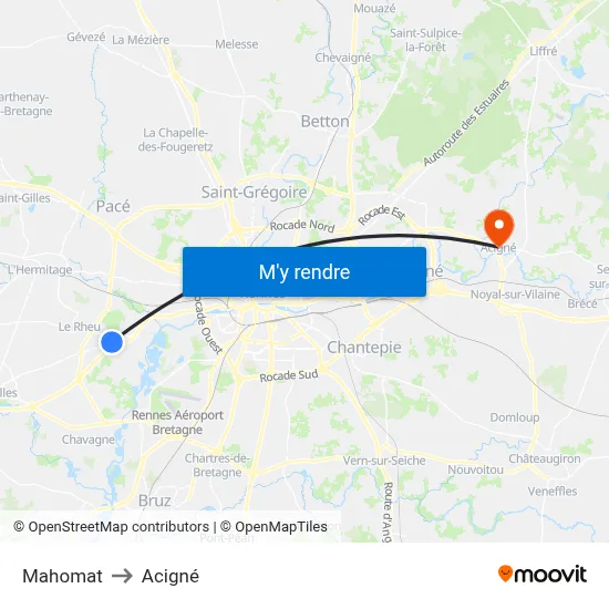 Mahomat to Acigné map