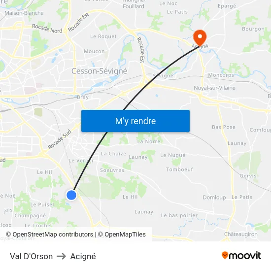 Val D'Orson to Acigné map