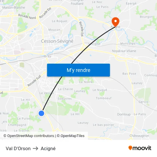 Val D'Orson to Acigné map
